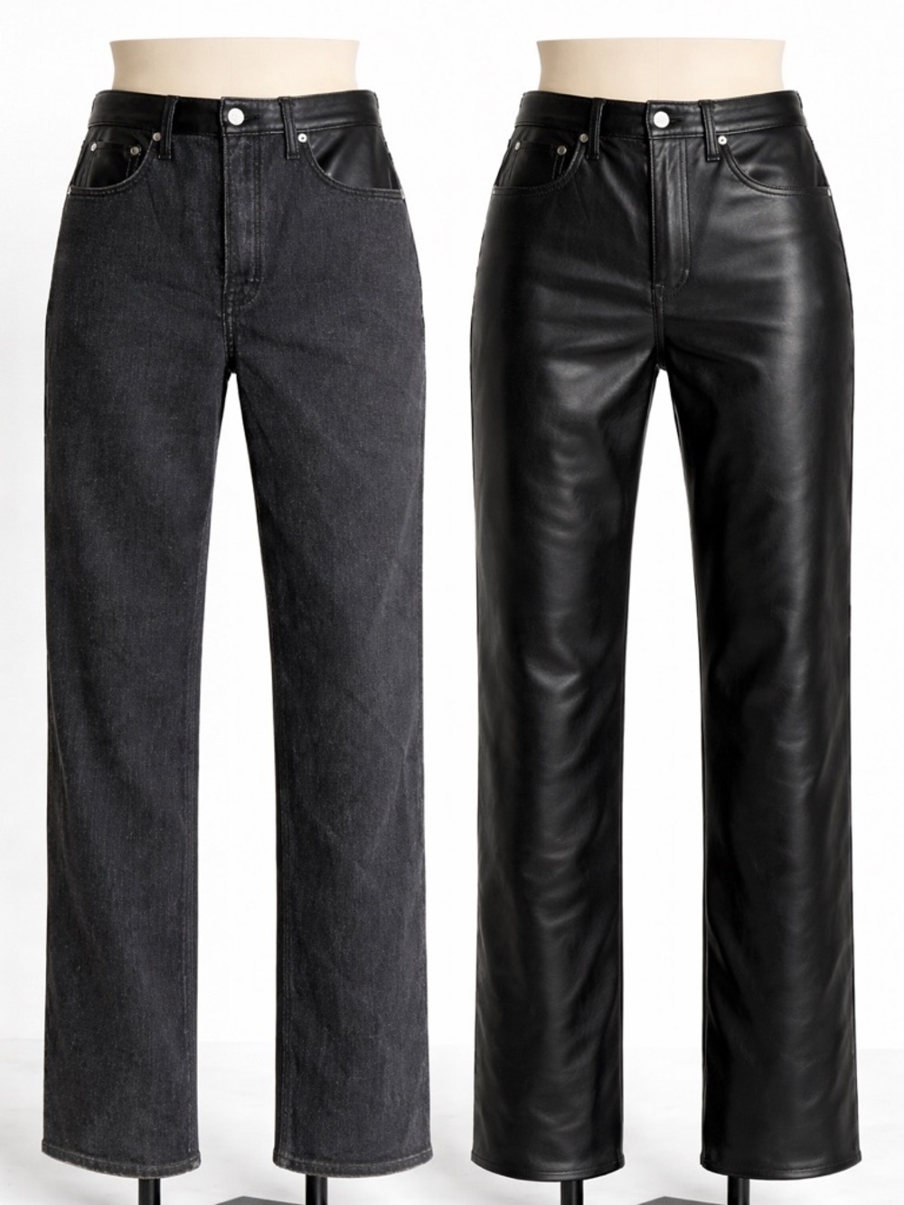 Abercrombie & Fitch Black Denim Faux Leather Ultra High-Rise Straight Pants